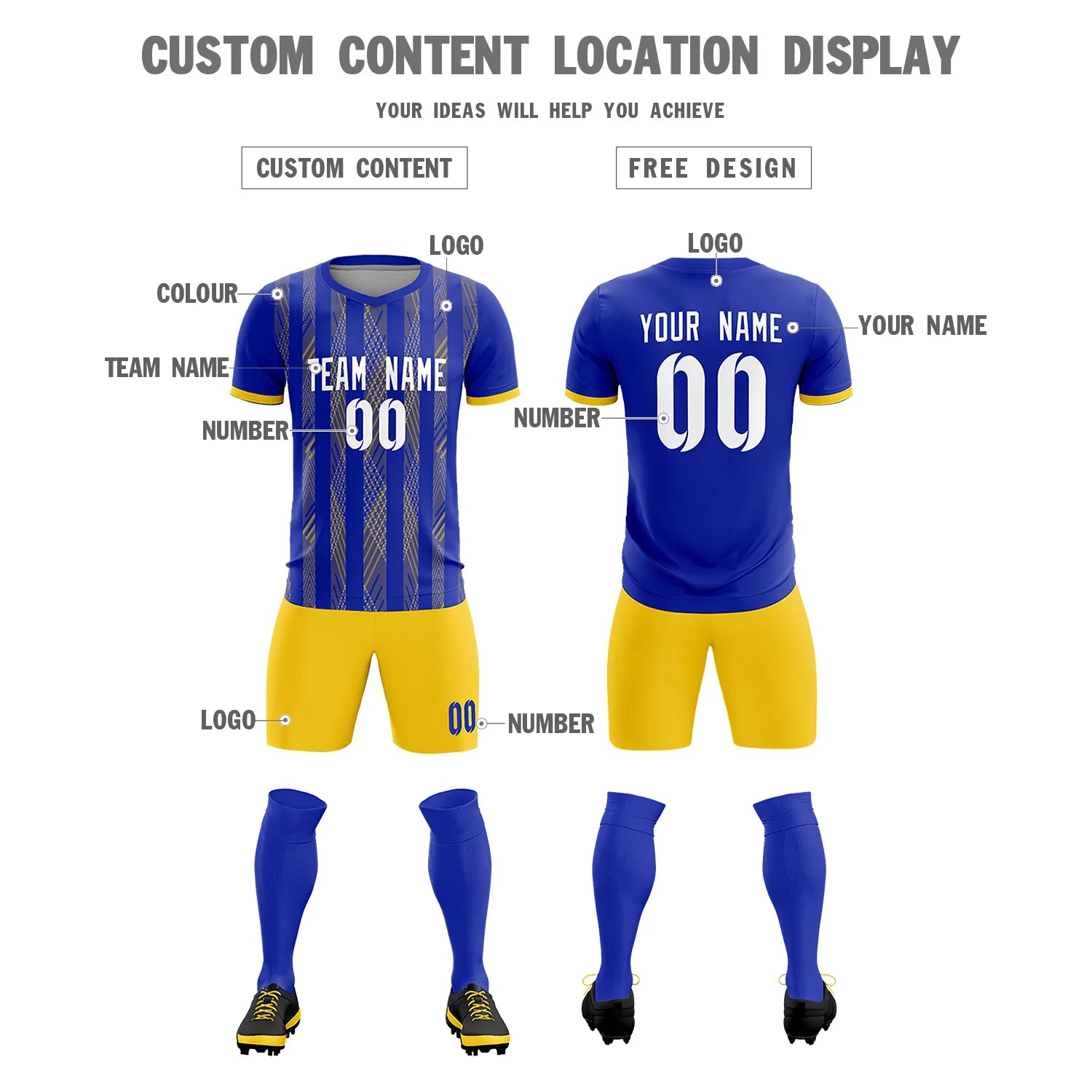 Custom Royal Blue Gold01-White Soft Soccer Sets Jersey