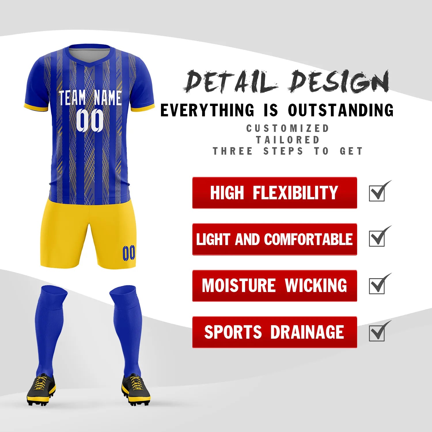 Custom Royal Blue Gold01-White Soft Soccer Sets Jersey