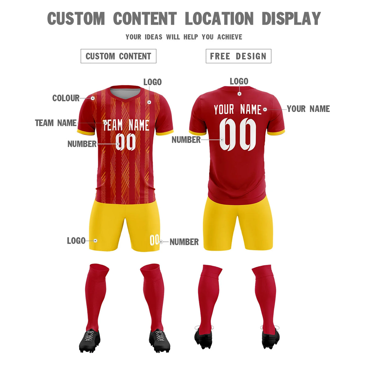 Custom Red Gold01-White Soft Soccer Sets Jersey