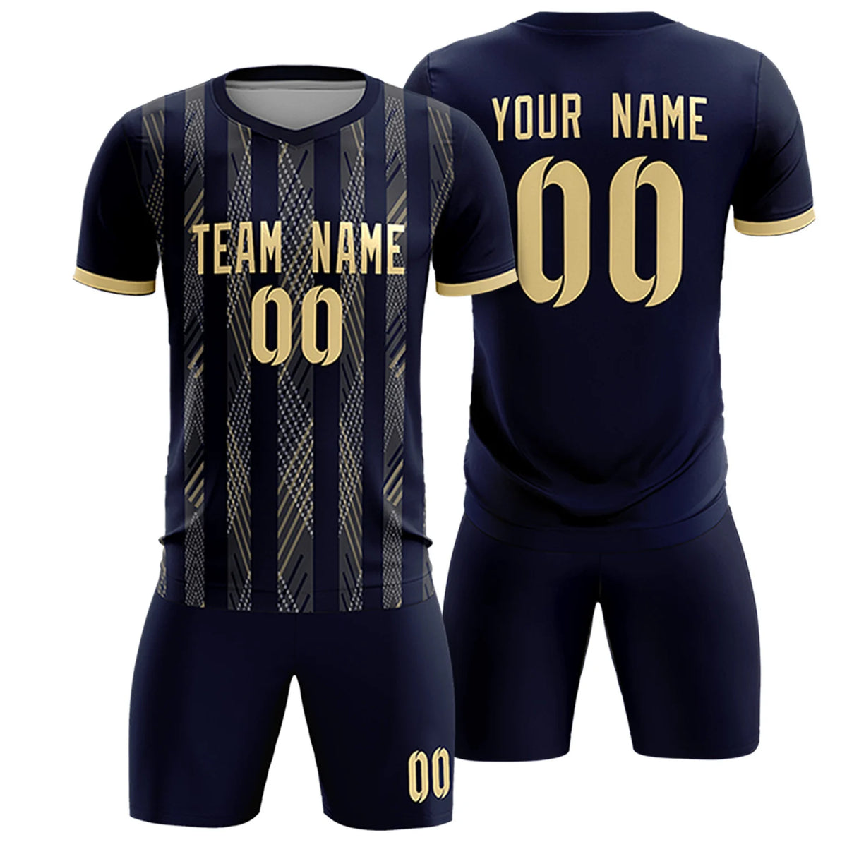 Custom Navy Khaki-White Soft Soccer Sets Jersey