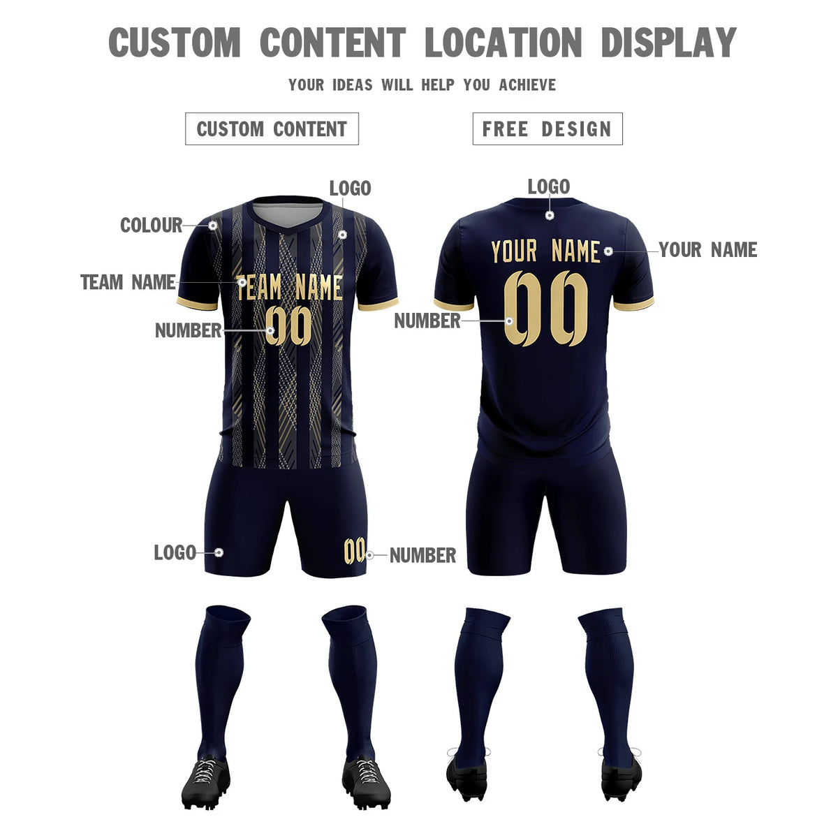 Custom Navy Khaki-White Soft Soccer Sets Jersey