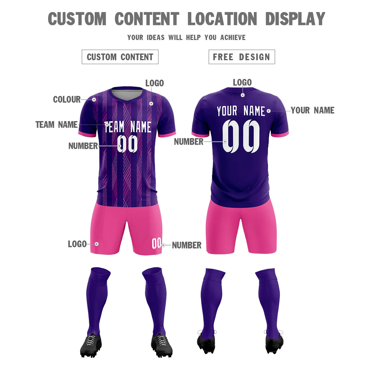 Custom Purple Pink-White Soft Soccer Sets Jersey