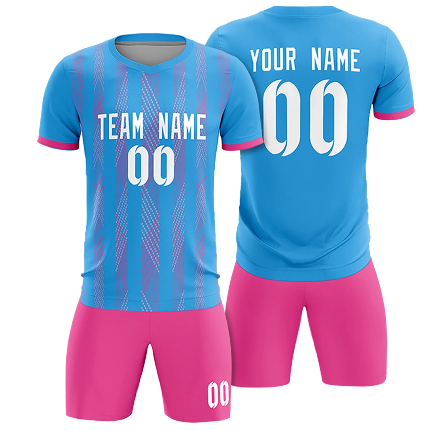 Custom Powder Blue Pink-White Soft Soccer Sets Jersey