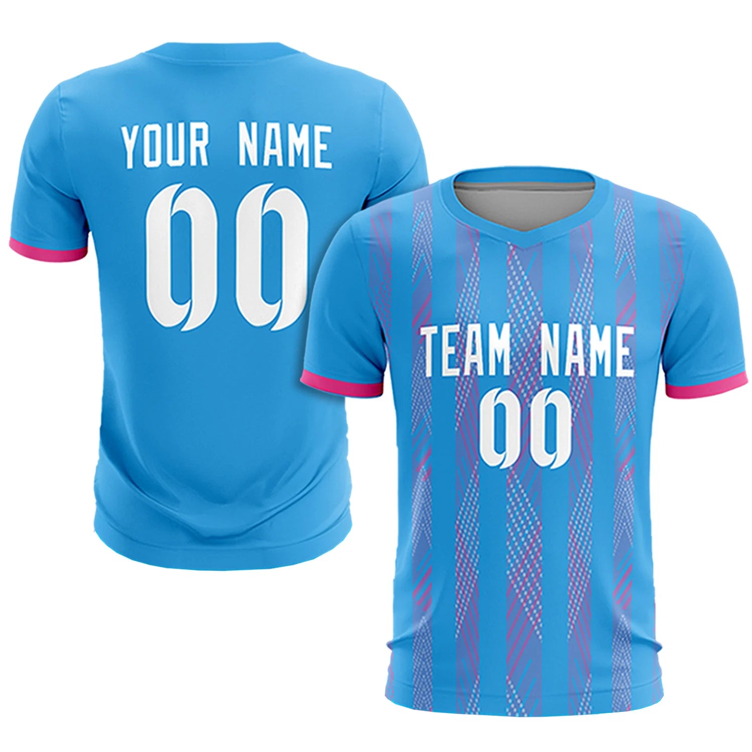 Custom Powder Blue Pink-White Soft Soccer Sets Jersey
