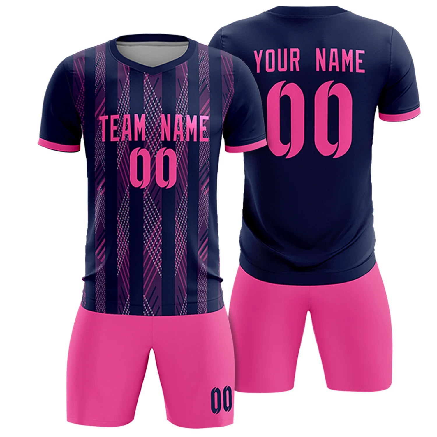 Custom Navy Pink-White Soft Soccer Sets Jersey