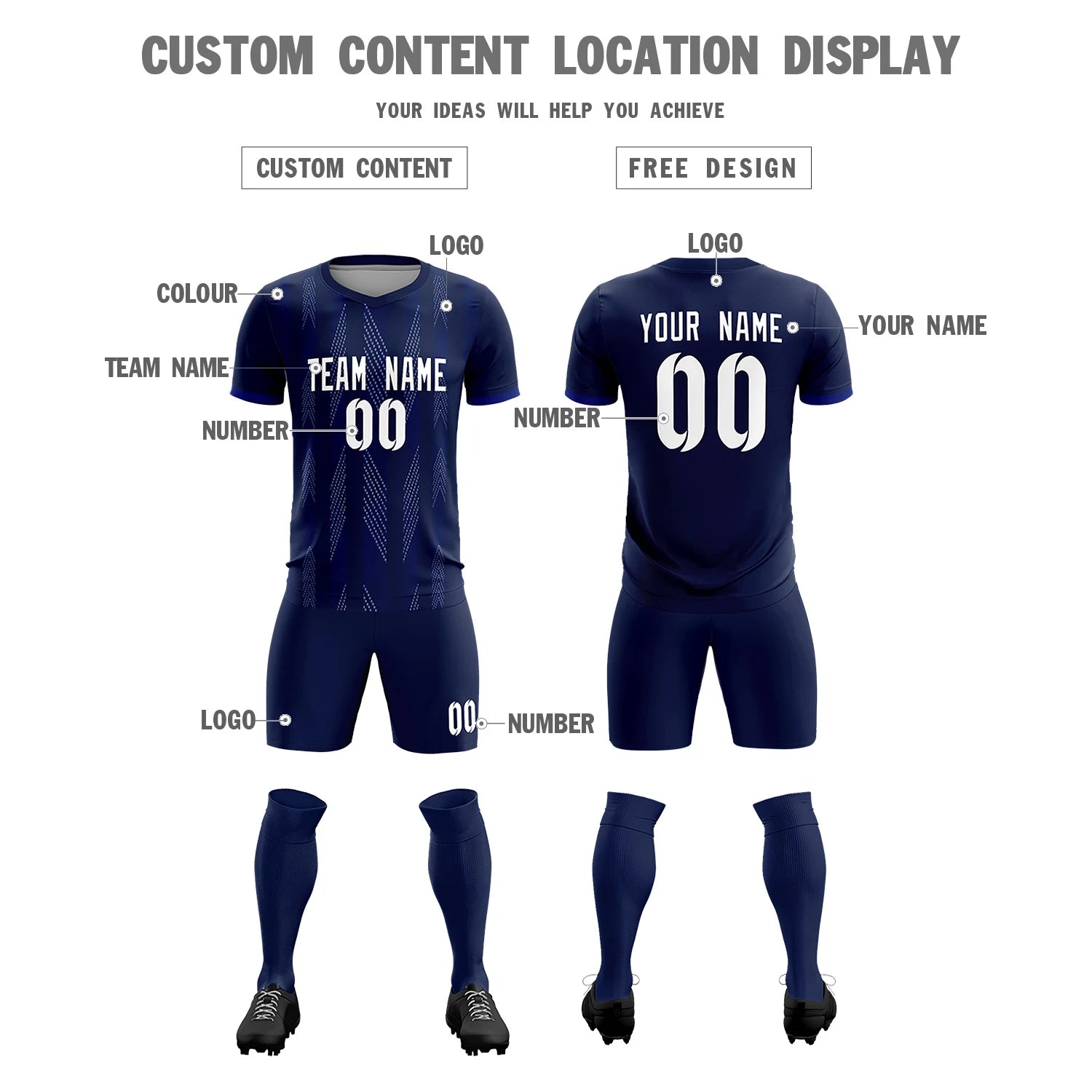 Custom Navy Royal Blue-White Soft Soccer Sets Jersey
