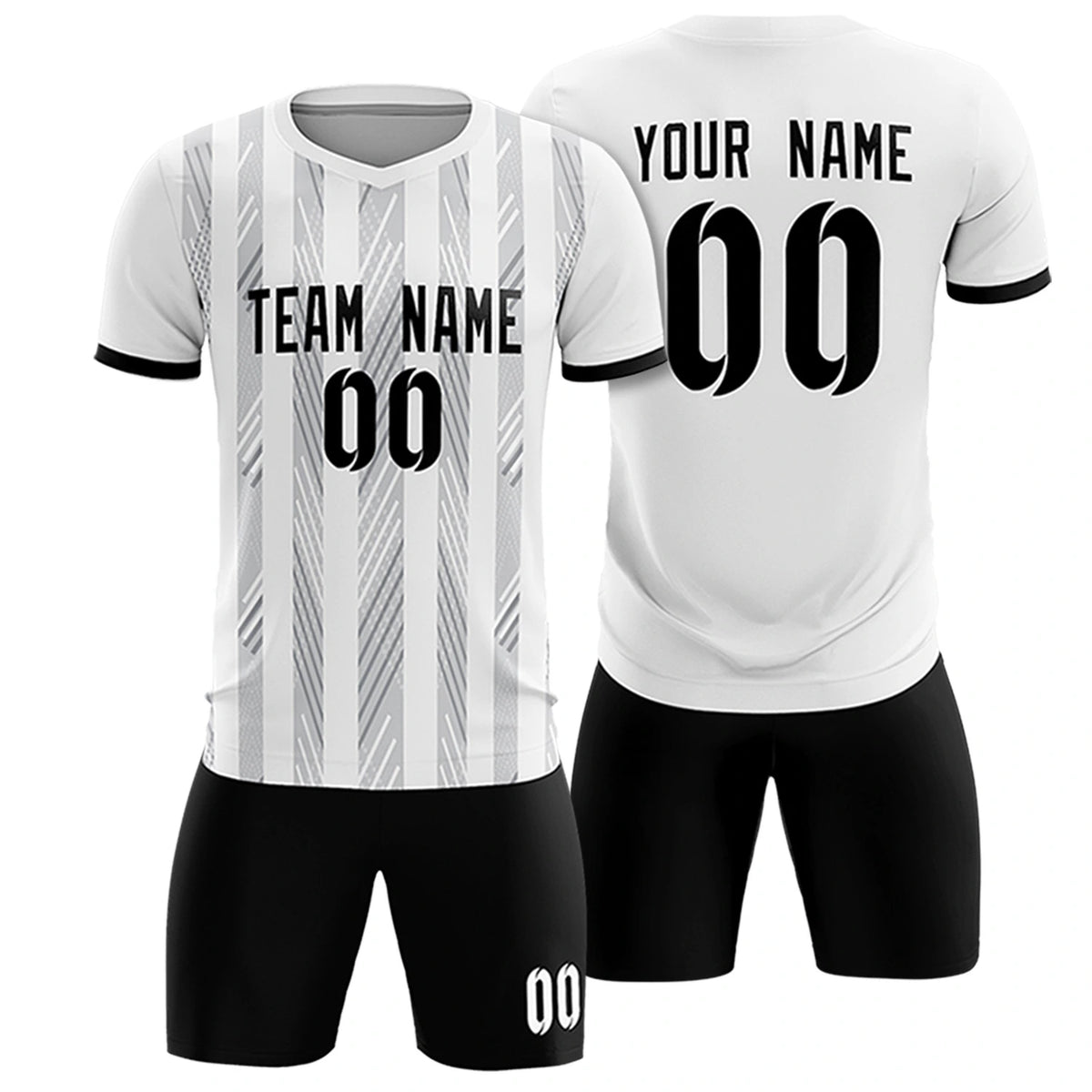 Custom White Black-White Soft Soccer Sets Jersey