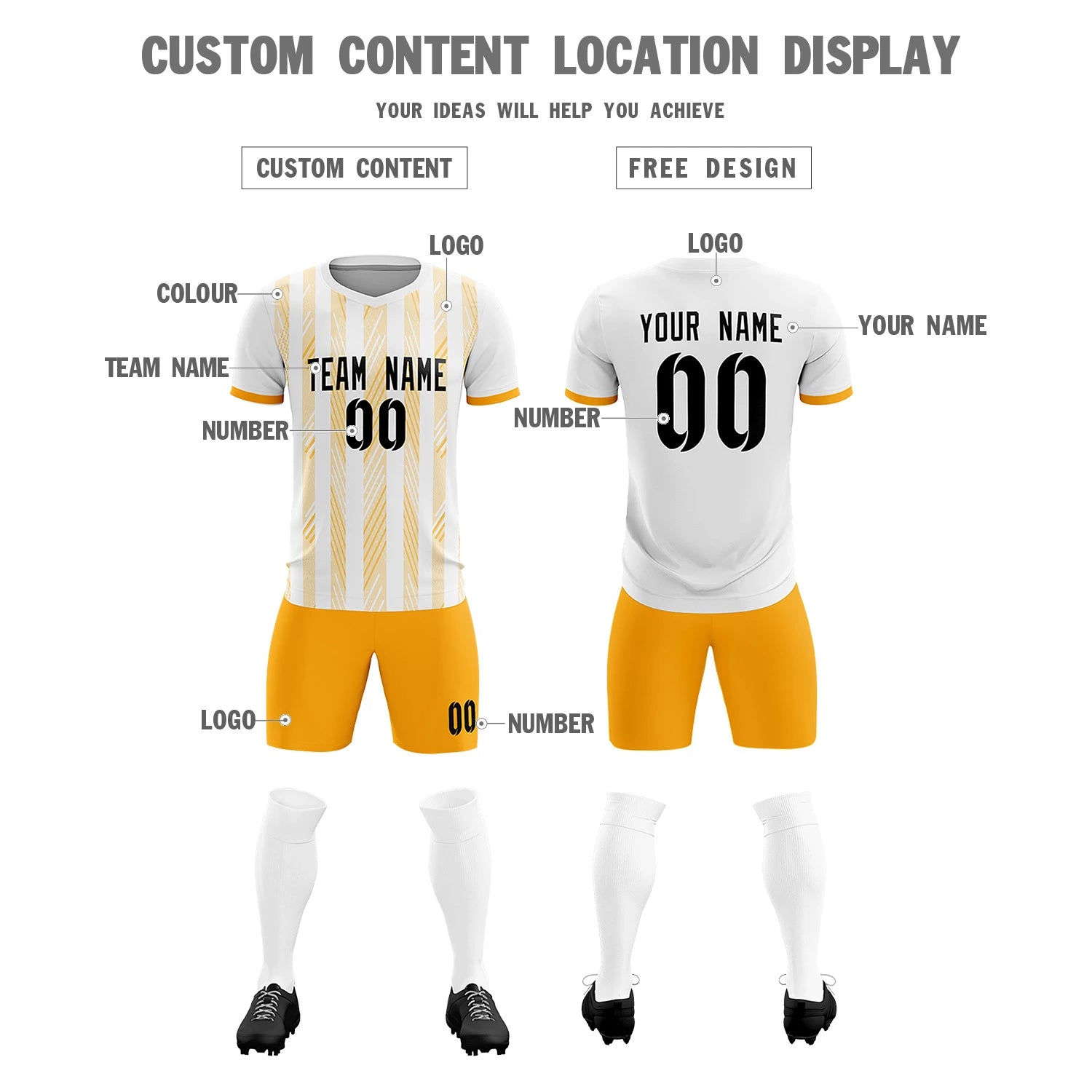 Custom White Gold01-White Soft Soccer Sets Jersey