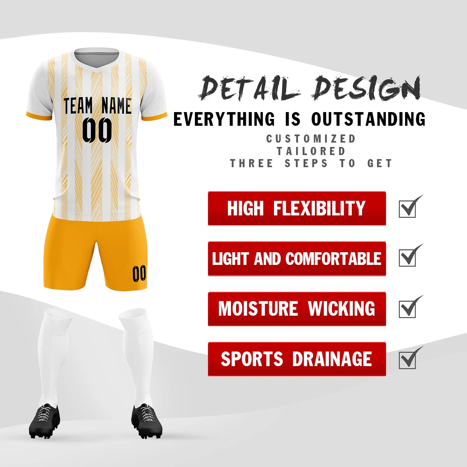 Custom White Gold01-White Soft Soccer Sets Jersey