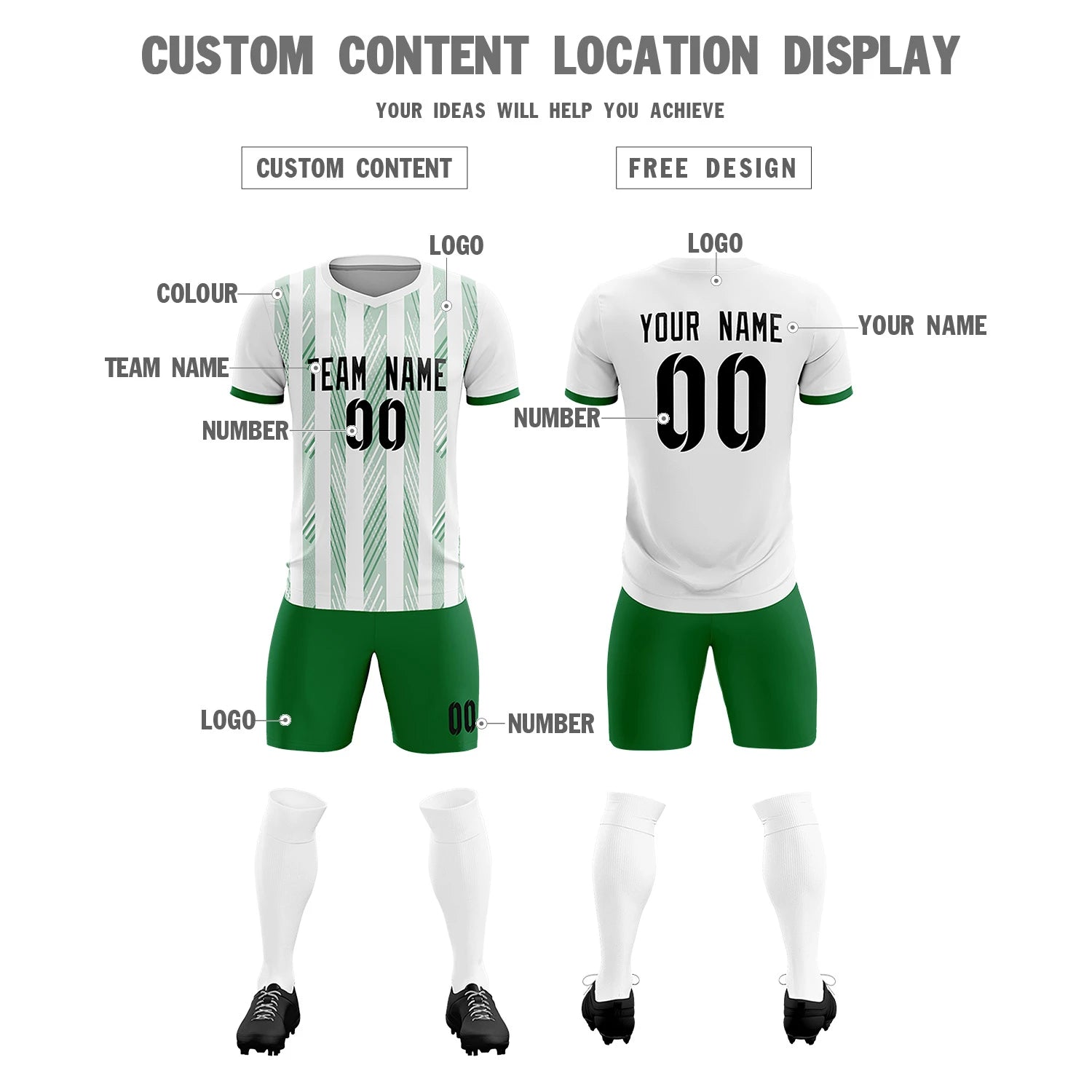 Custom White Kelly Green-White Soft Soccer Sets Jersey