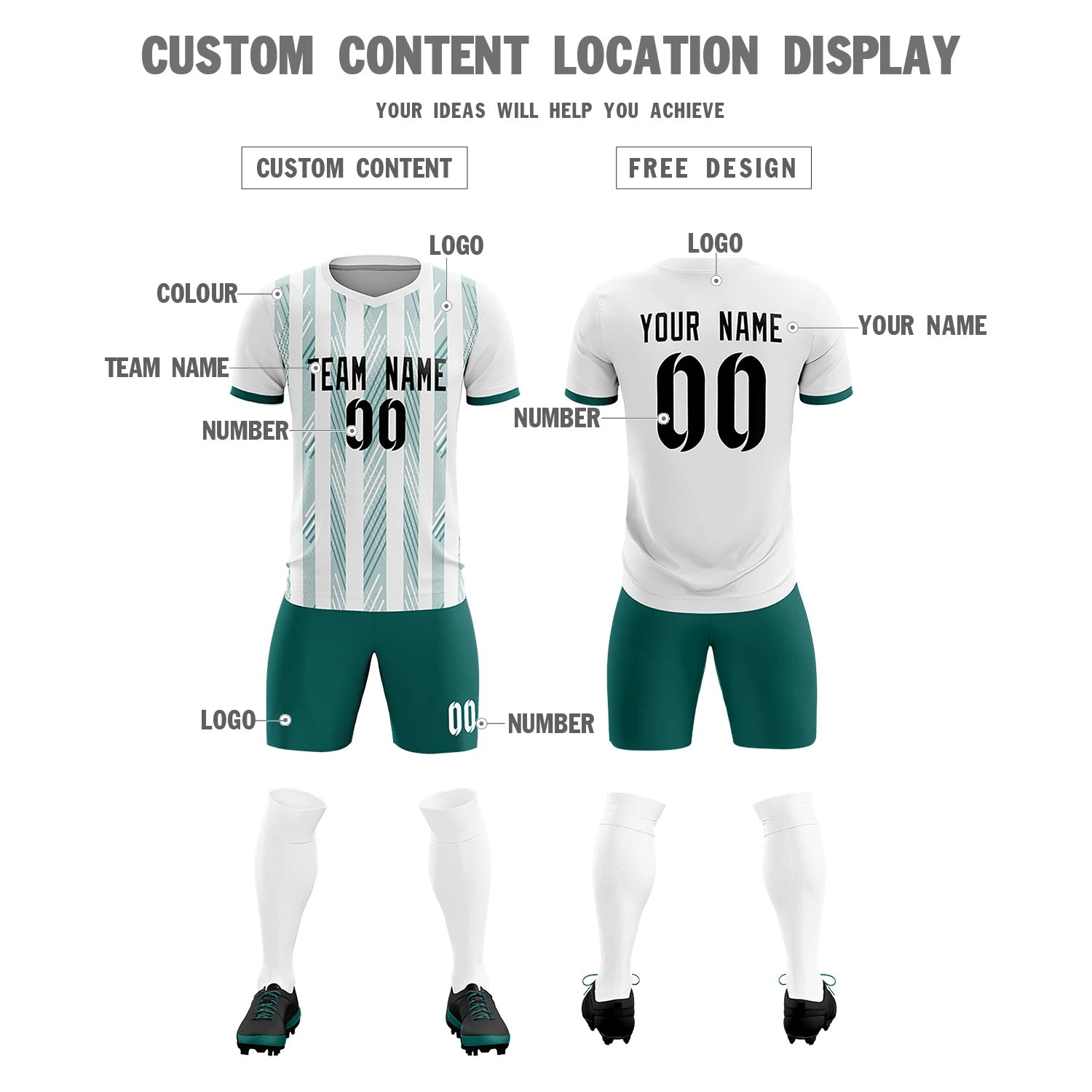 Custom White Aqua-White Soft Soccer Sets Jersey