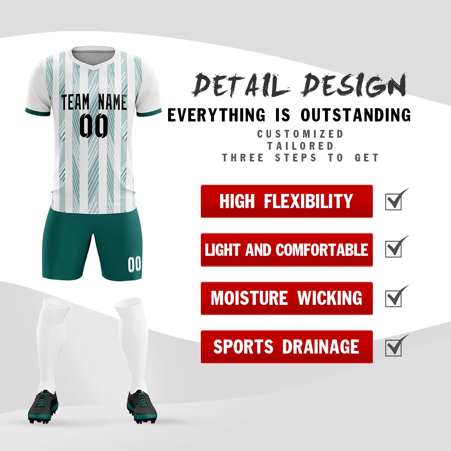 Custom White Aqua-White Soft Soccer Sets Jersey