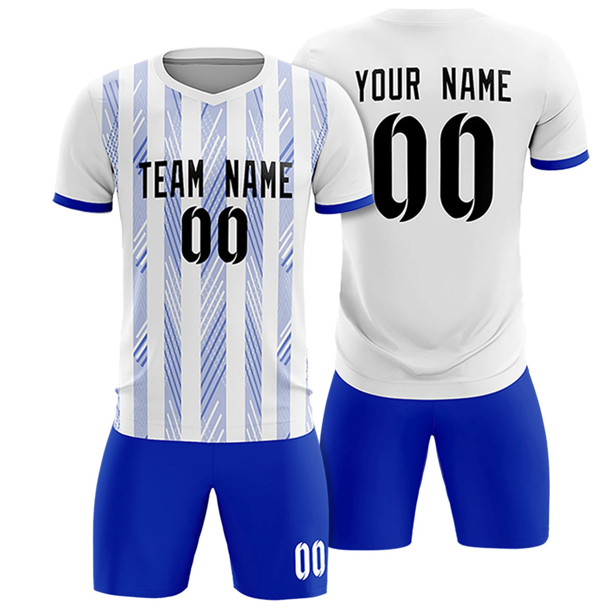 Custom White Royal Blue-White Soft Soccer Sets Jersey