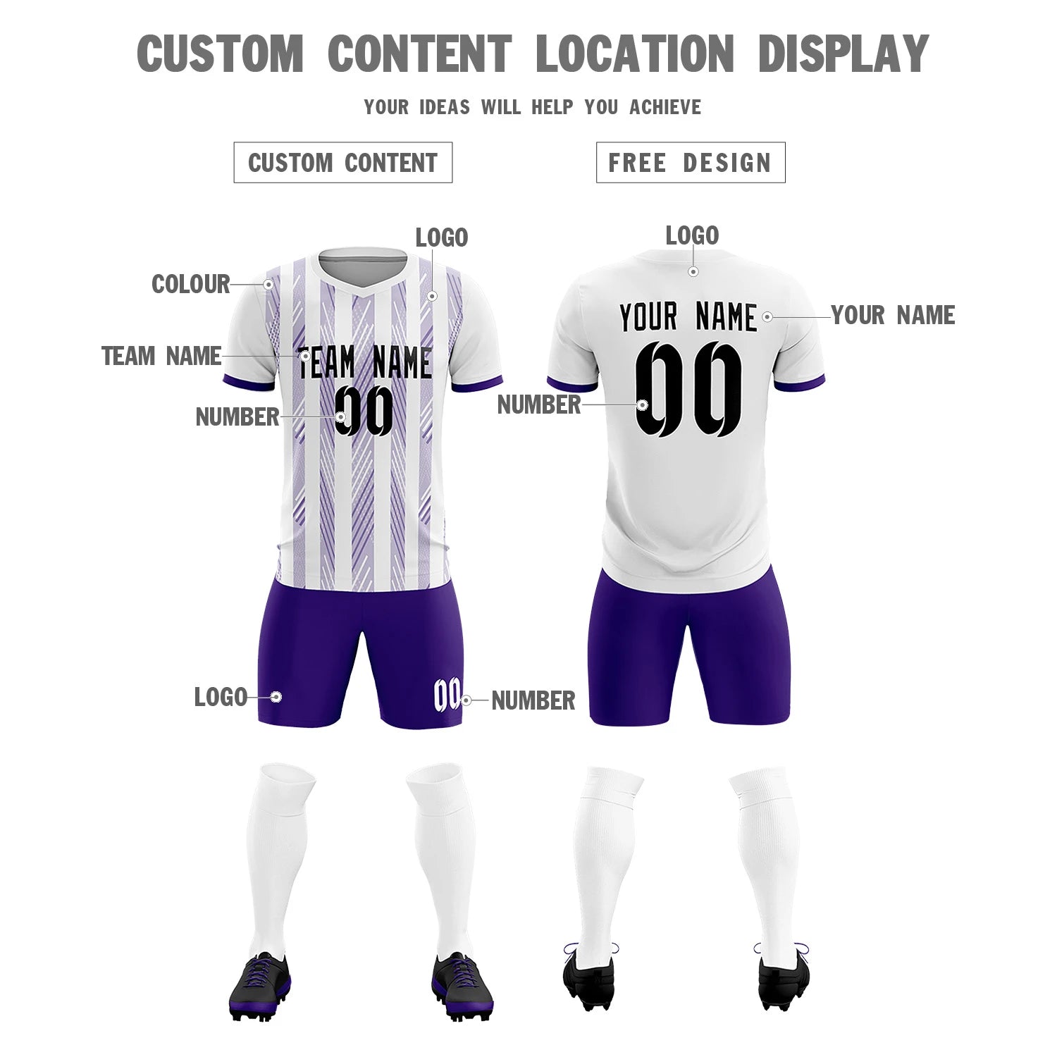 Custom White Purple-White Soft Soccer Sets Jersey