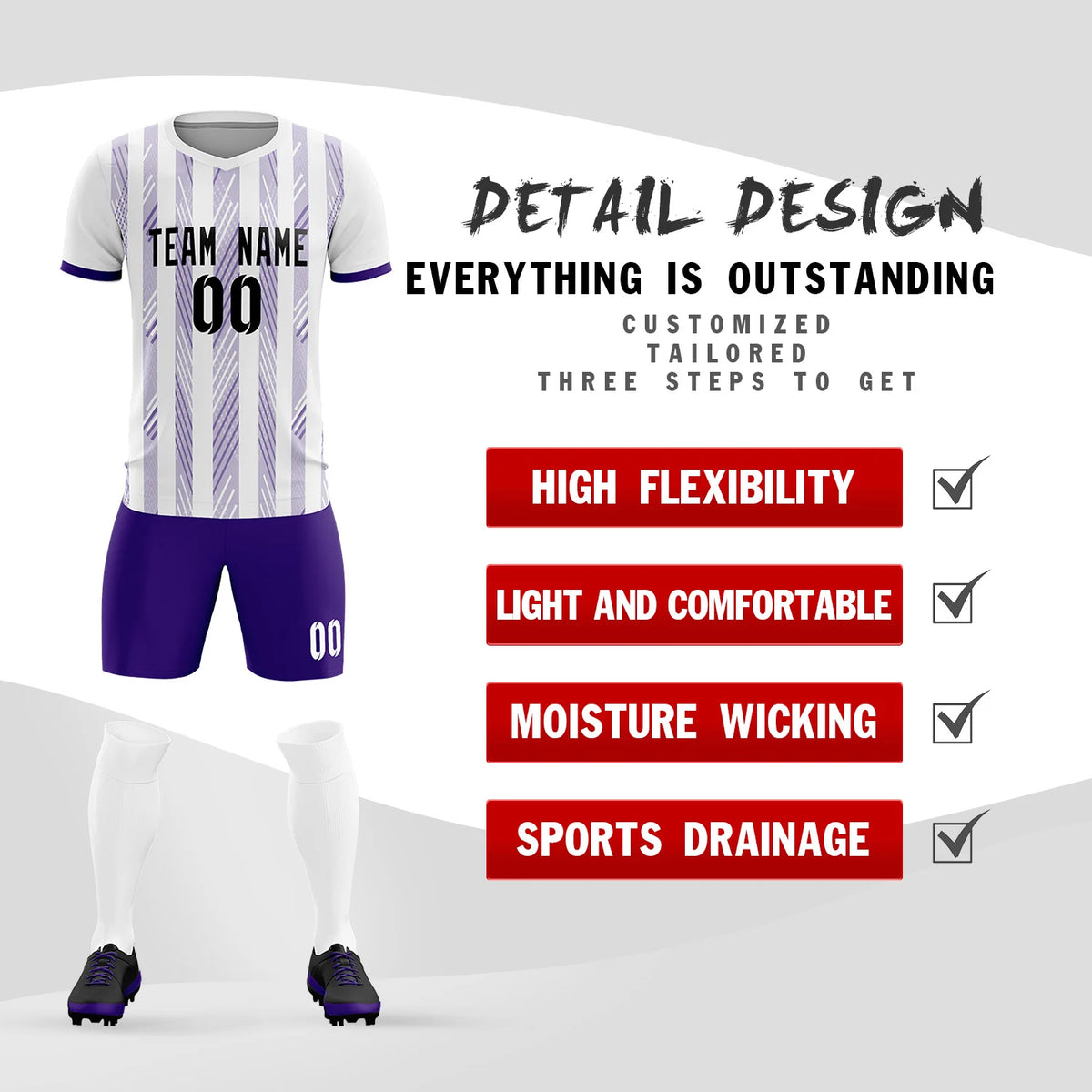 Custom White Purple-White Soft Soccer Sets Jersey