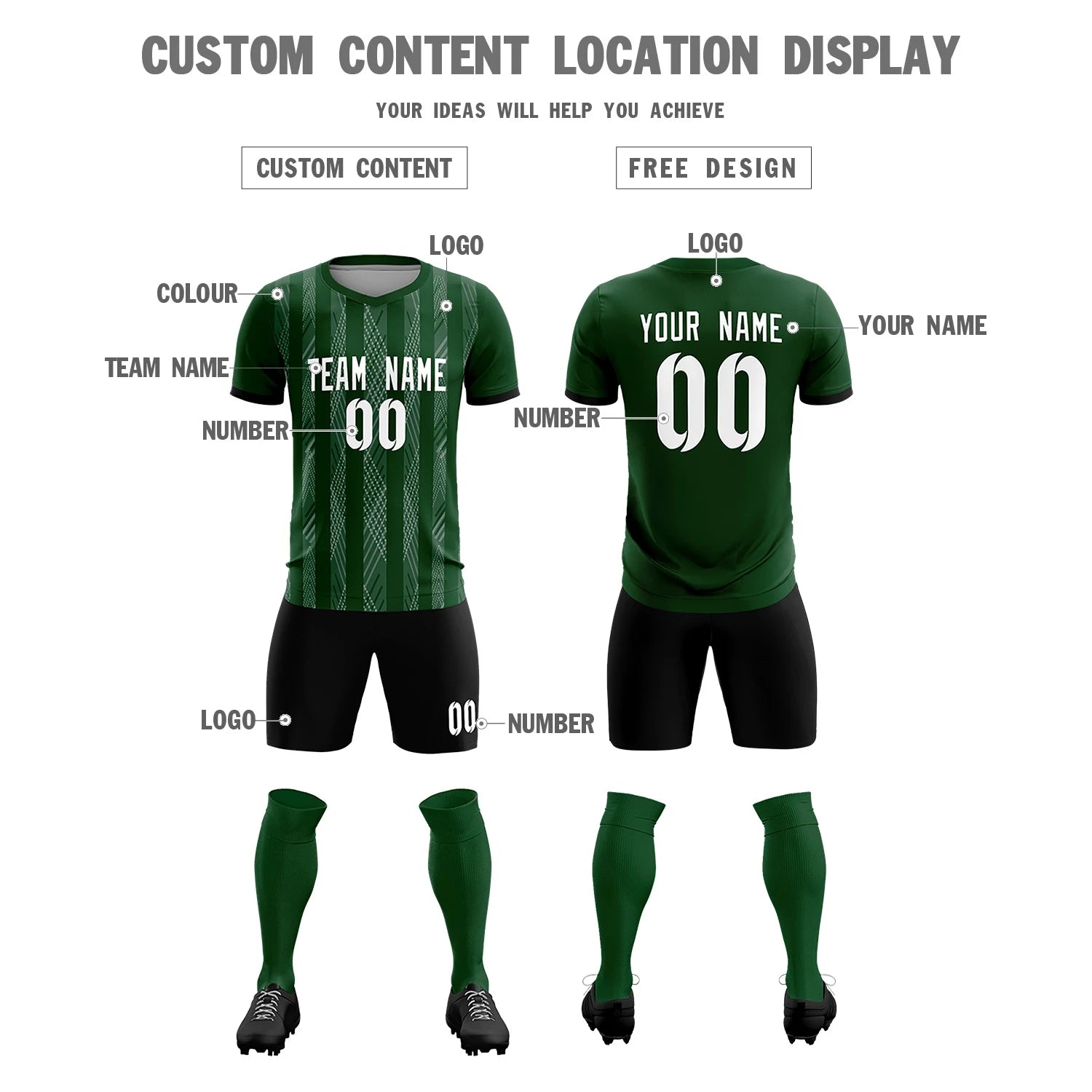 Custom Green Gray-White Soft Soccer Sets Jersey