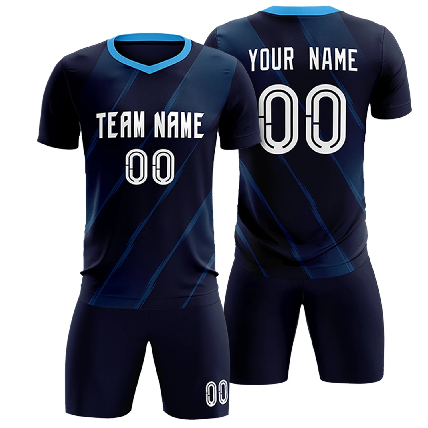 Custom Navy Powder Blue Printing Sportswear Soccer Sets Jersey