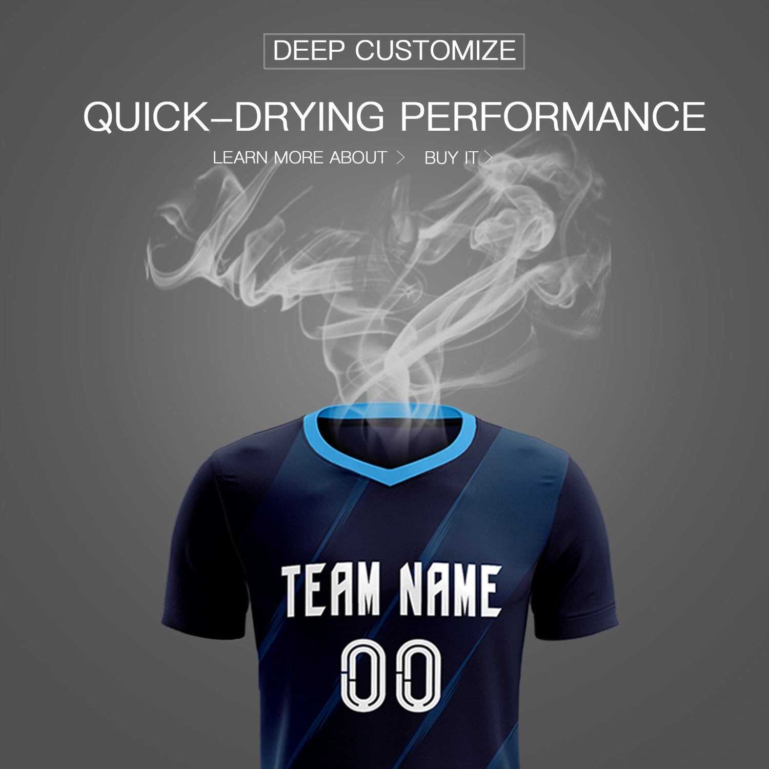 Custom Navy Powder Blue Printing Sportswear Soccer Sets Jersey