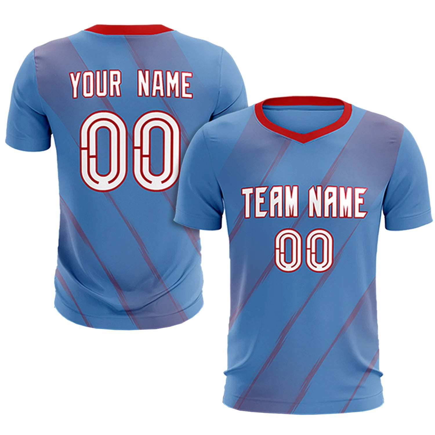 Custom Light Blue Red Printing Sportswear Soccer Sets Jersey