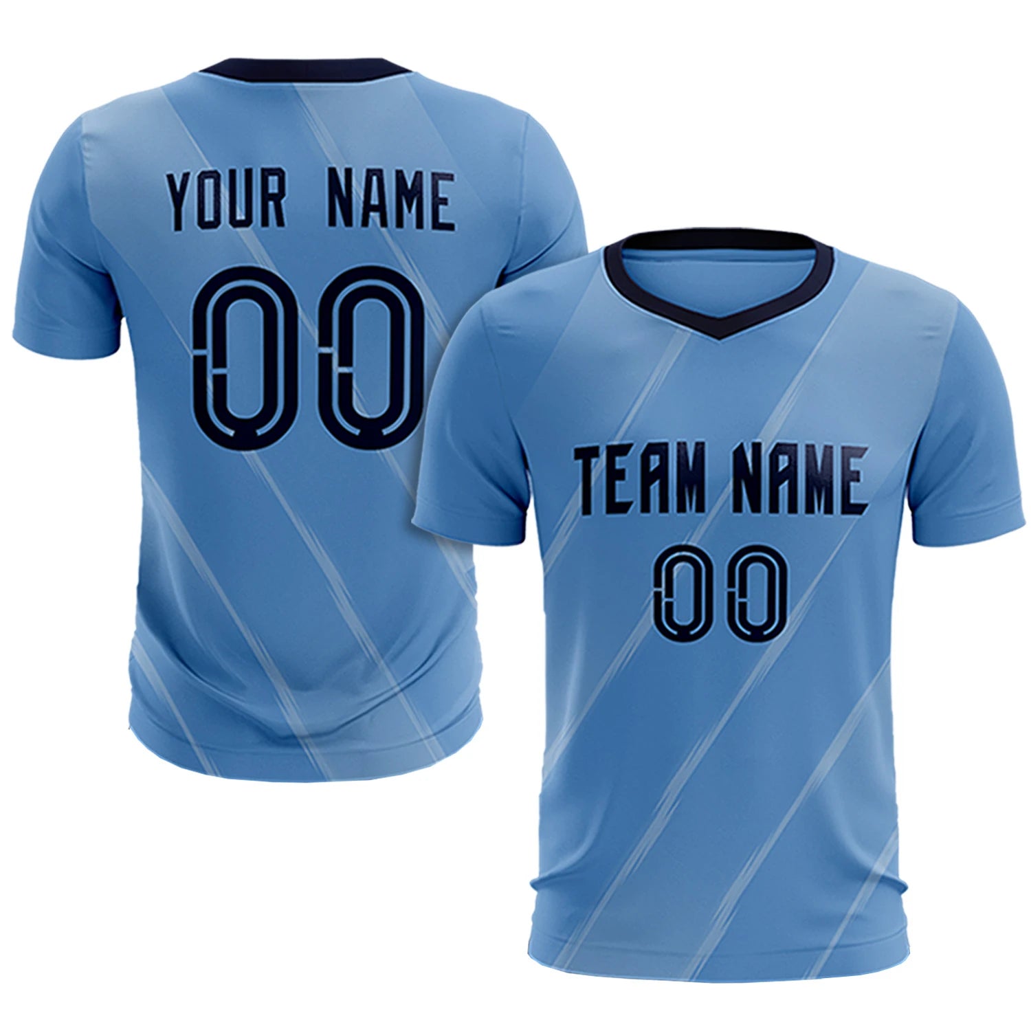 Custom Light Blue Navy Printing Sportswear Soccer Sets Jersey