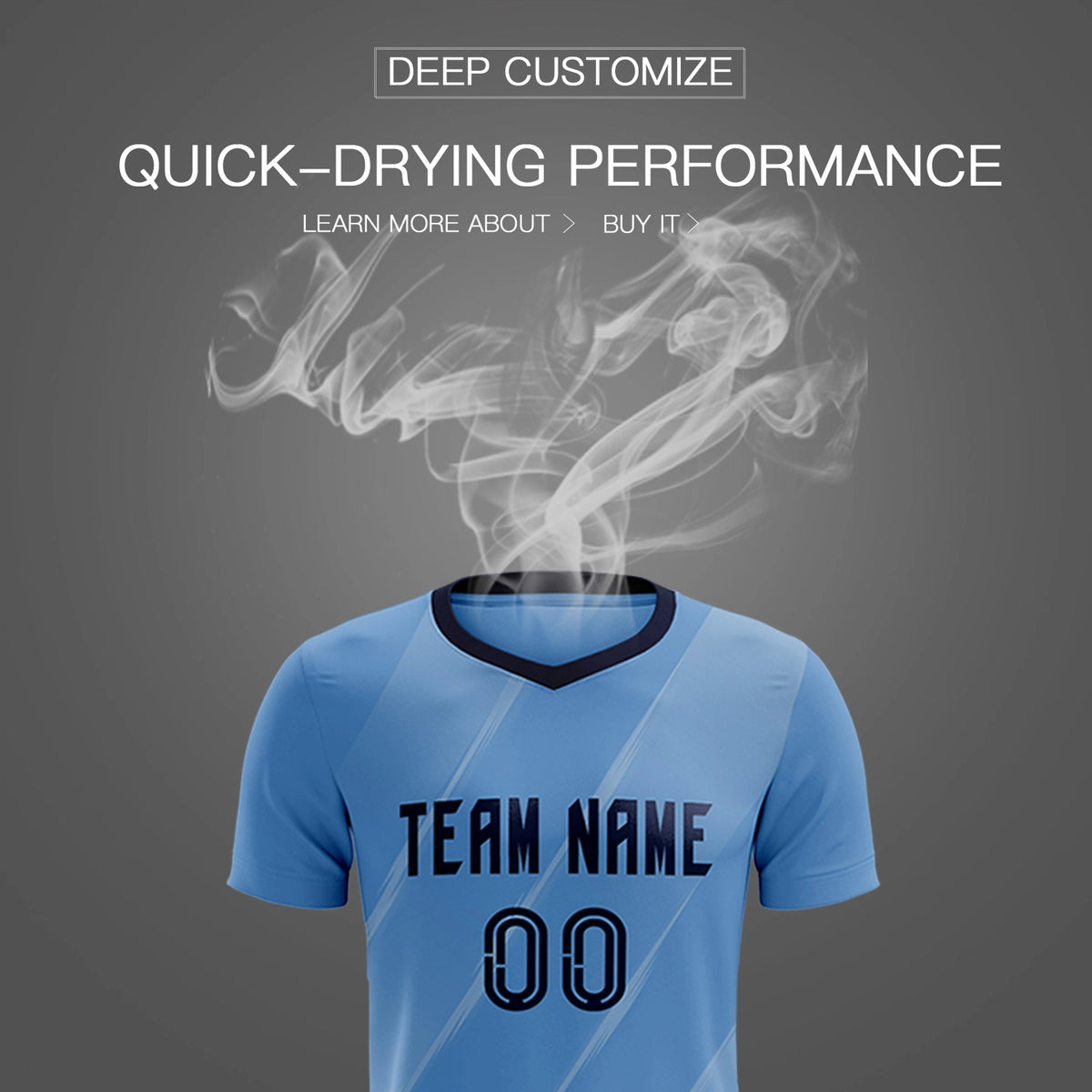 Custom Light Blue Navy Printing Sportswear Soccer Sets Jersey