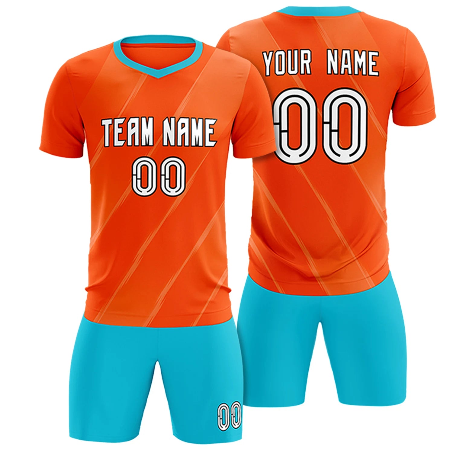Custom Orange Sky Blue Printing Sportswear Soccer Sets Jersey