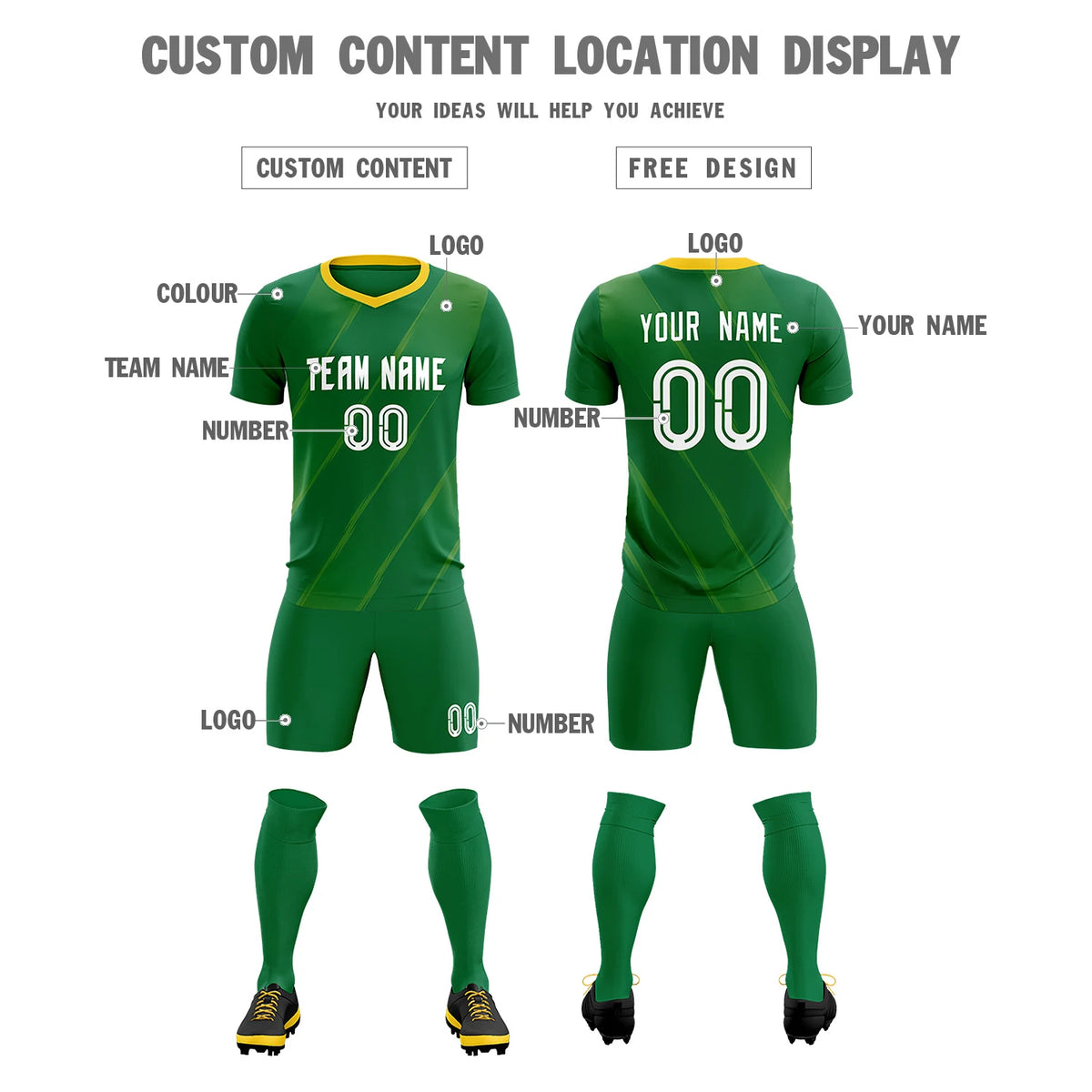 Custom Kelly Green Gold01 Printing Sportswear Soccer Sets Jersey