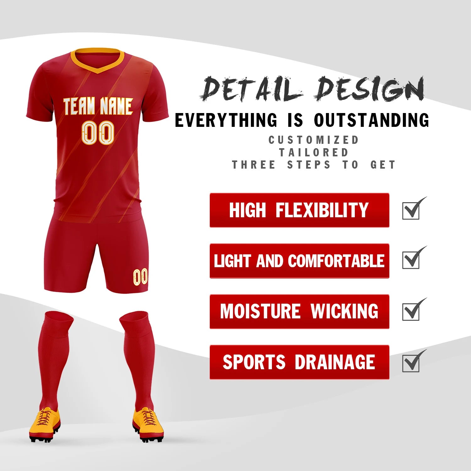 Custom Red Gold01 Printing Sportswear Soccer Sets Jersey