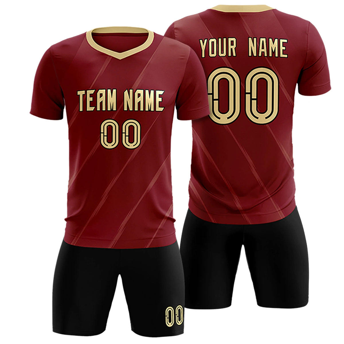 Custom Crimson Khaki Printing Sportswear Soccer Sets Jersey