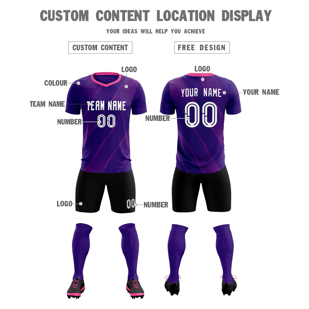 Custom Purple Pink Printing Sportswear Soccer Sets Jersey