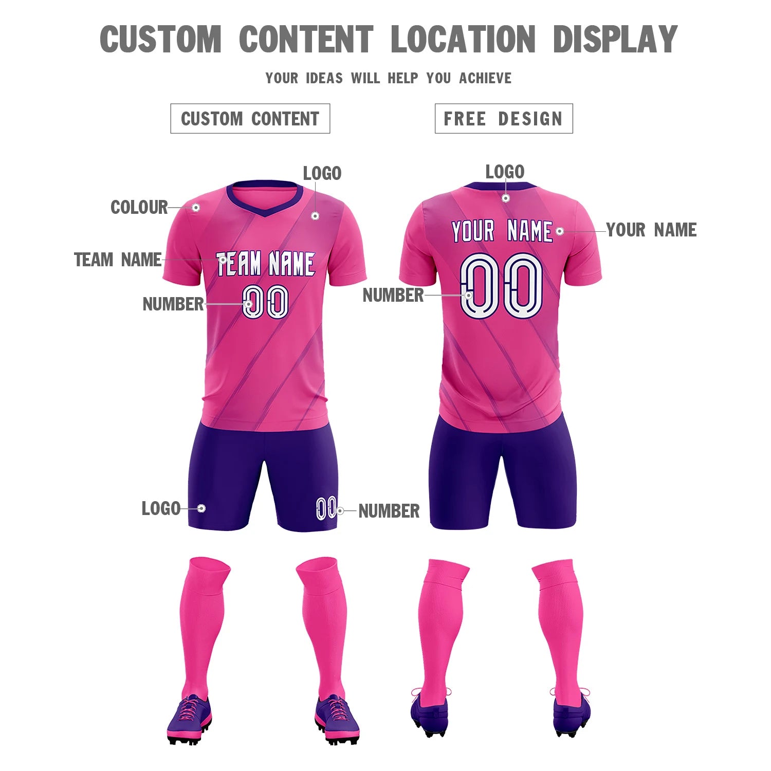 Custom Pink Purple Printing Sportswear Soccer Sets Jersey