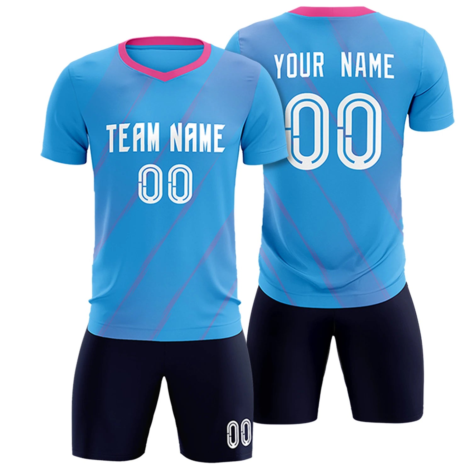 Custom Powder Blue Pink Printing Sportswear Soccer Sets Jersey