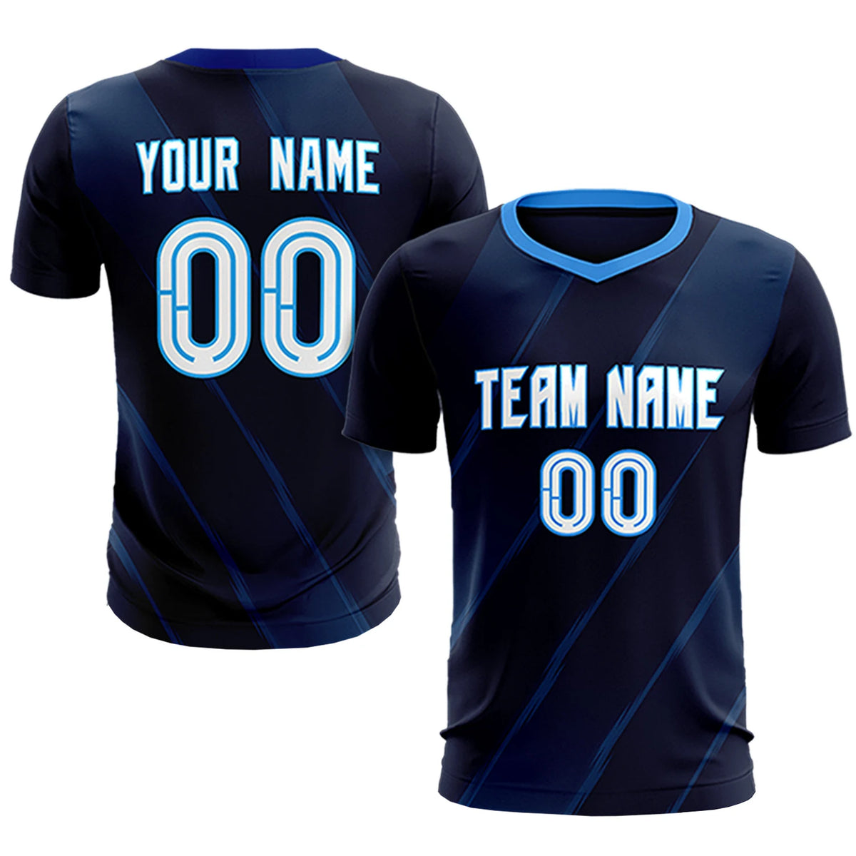 Custom Navy Powder Blue Printing Sportswear Soccer Sets Jersey