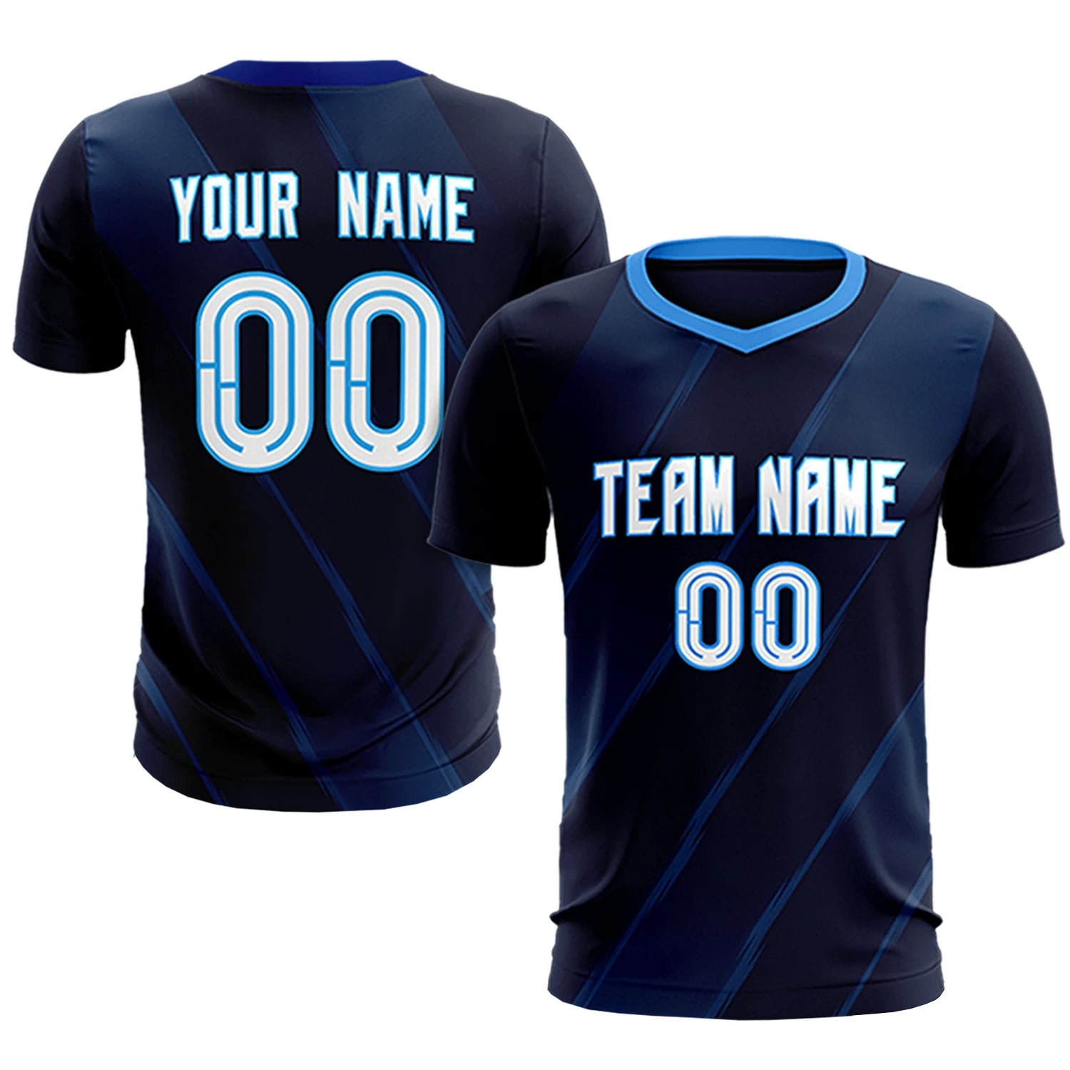 Custom Navy Powder Blue Printing Sportswear Soccer Sets Jersey