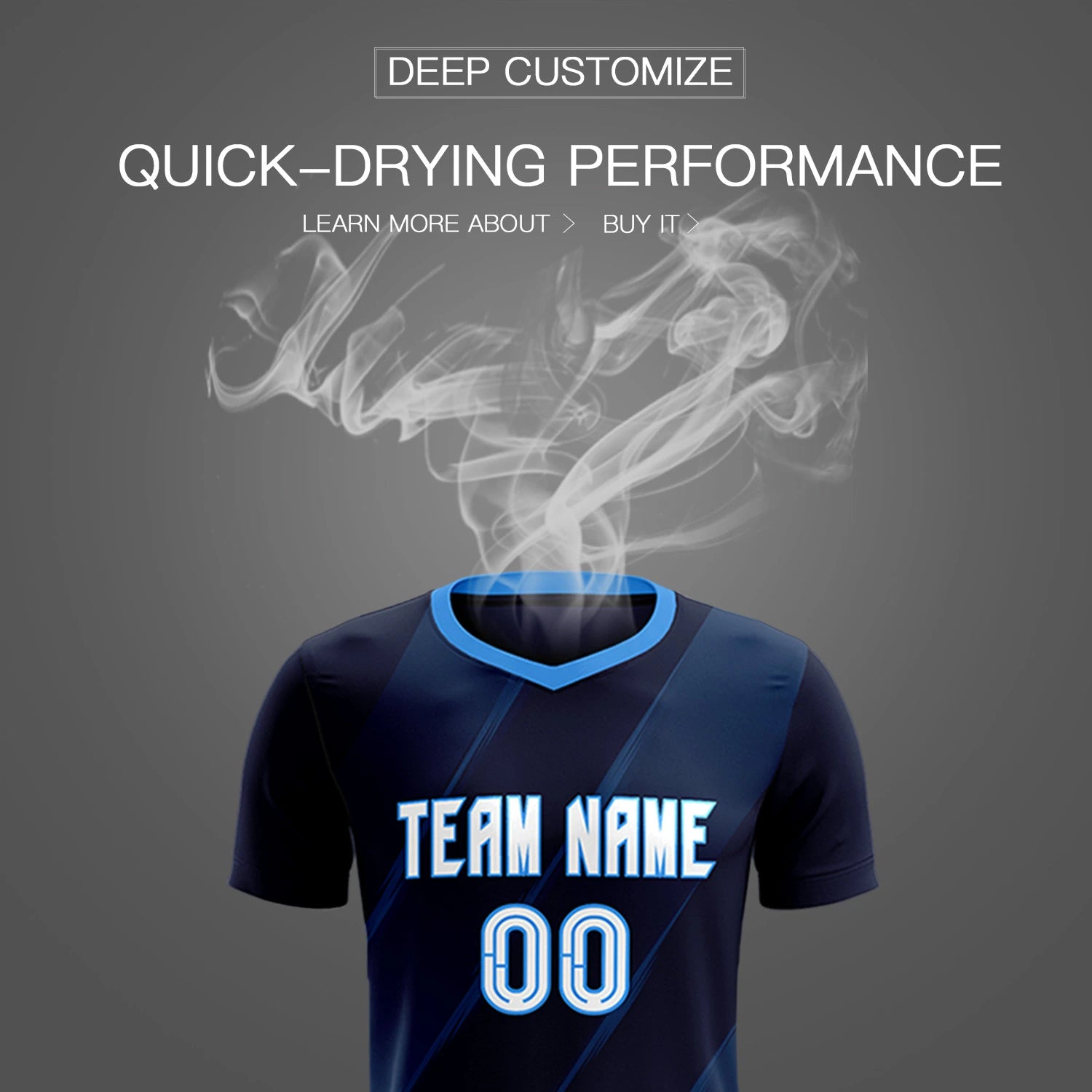 Custom Navy Powder Blue Printing Sportswear Soccer Sets Jersey