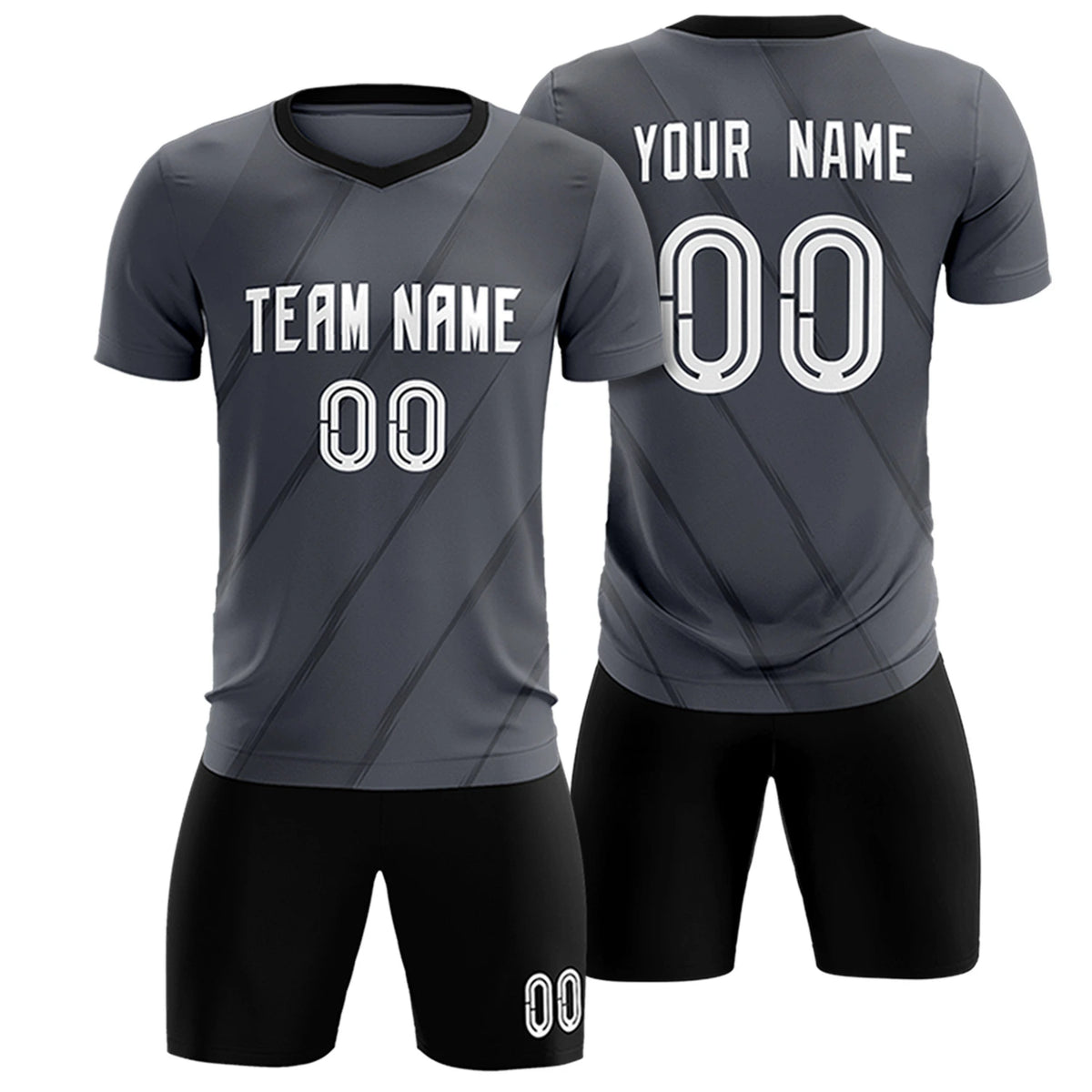 Custom Dark Gray Black Printing Sportswear Soccer Sets Jersey