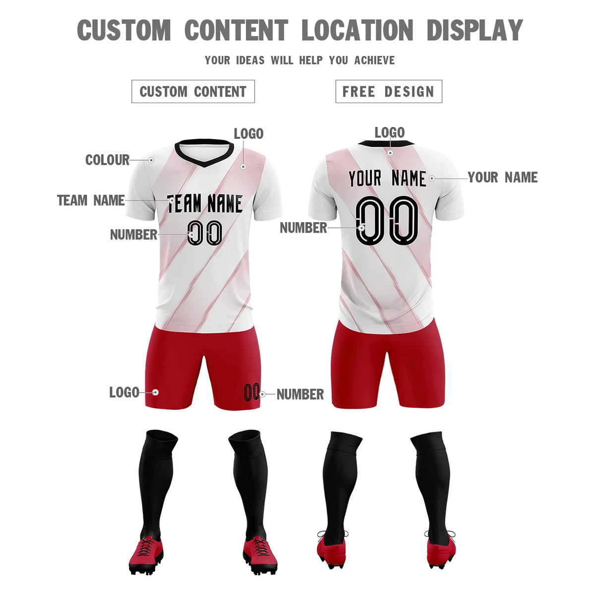 Custom White Red Printing Sportswear Soccer Sets Jersey