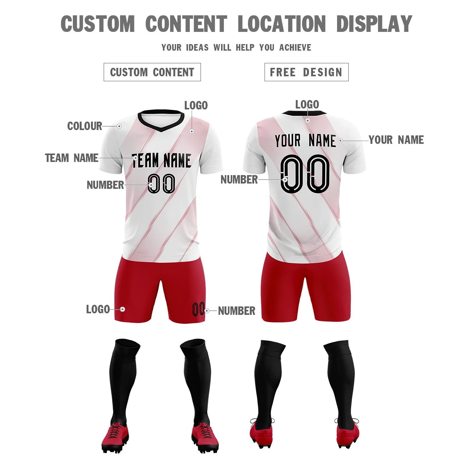 Custom White Red Printing Sportswear Soccer Sets Jersey