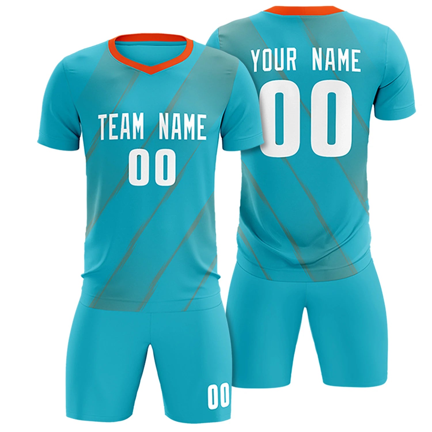 Custom Aqua Orange Printing Sportswear Soccer Sets Jersey