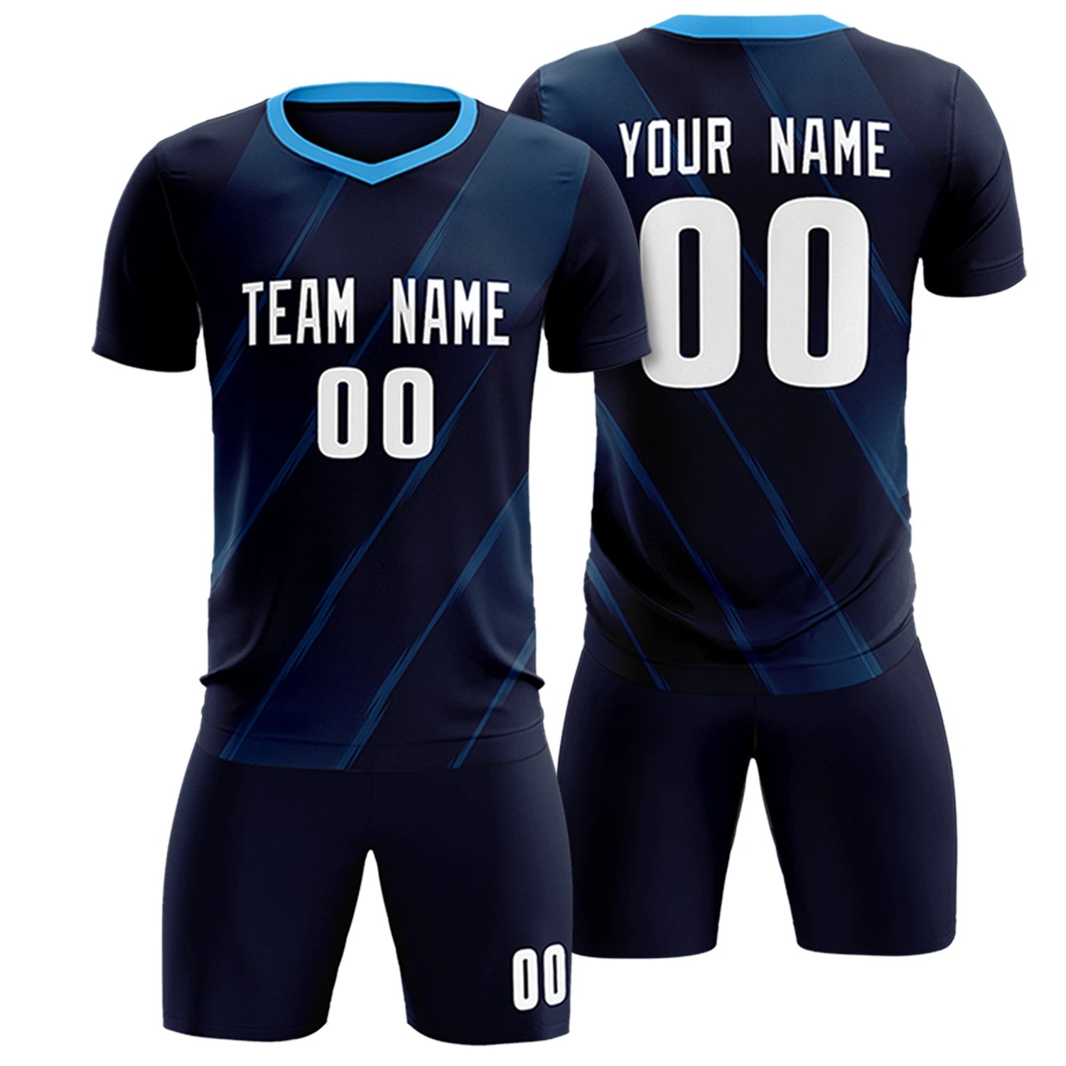 Custom Navy Powder Blue Printing Sportswear Soccer Sets Jersey