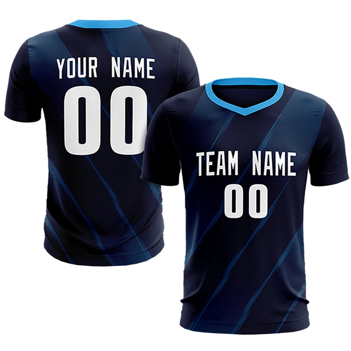 Custom Navy Powder Blue Printing Sportswear Soccer Sets Jersey
