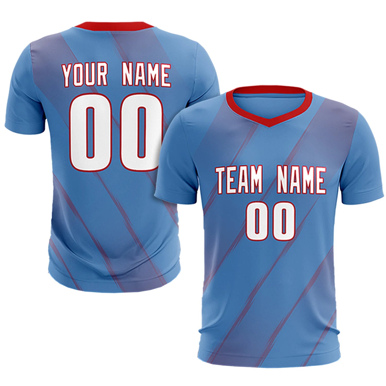 Custom Light Blue Red Printing Sportswear Soccer Sets Jersey