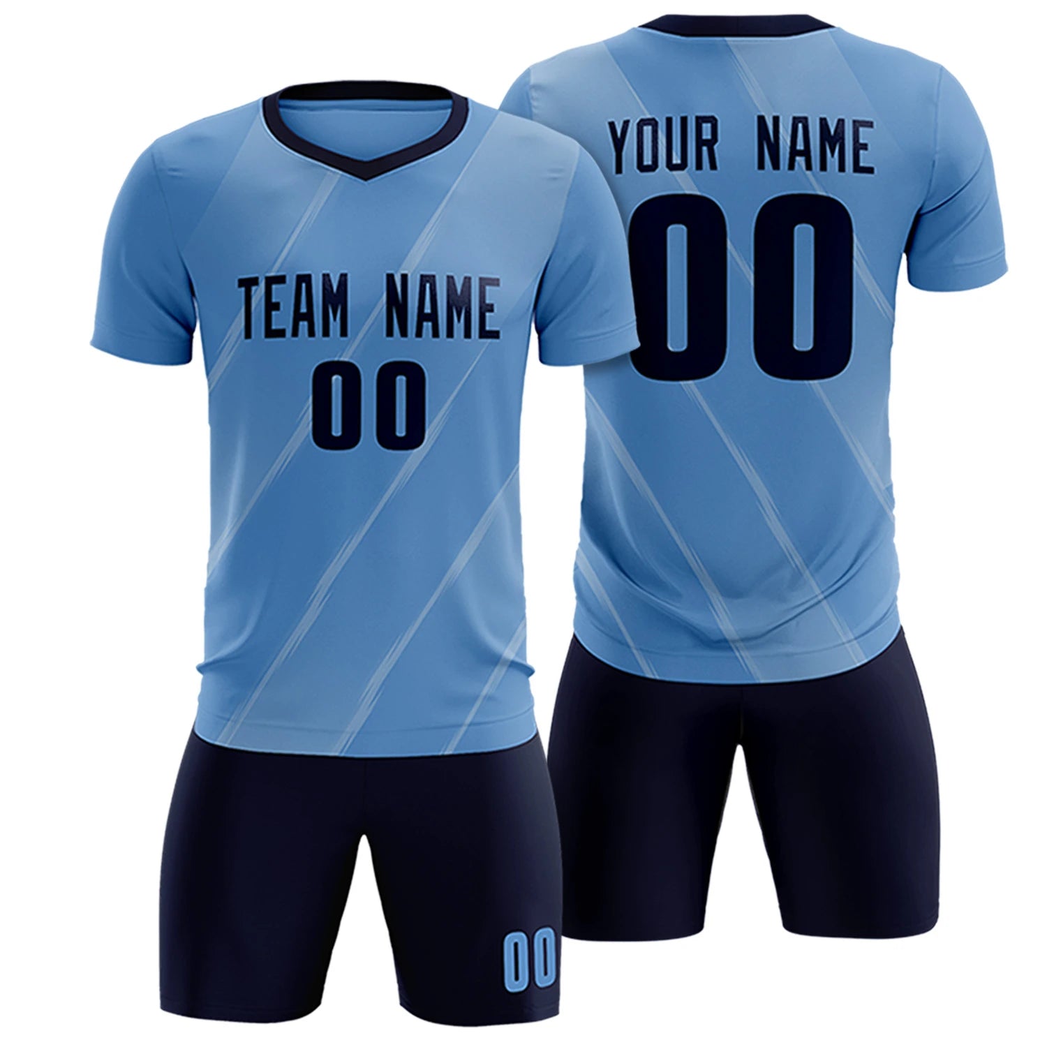 Custom Light Blue Navy Printing Sportswear Soccer Sets Jersey