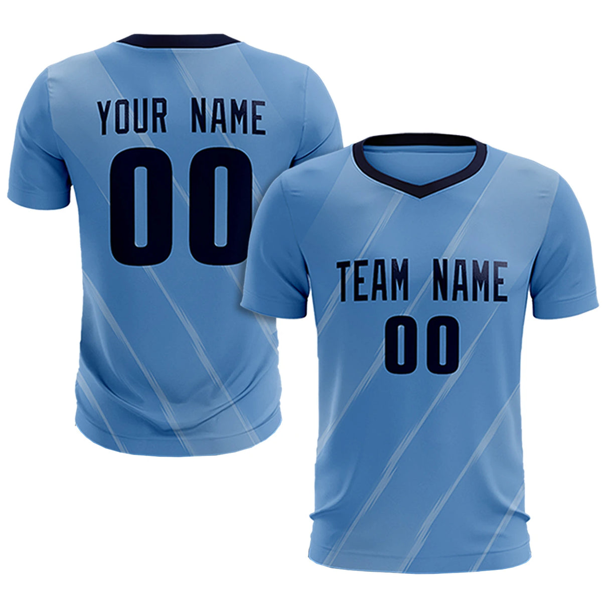 Custom Light Blue Navy Printing Sportswear Soccer Sets Jersey