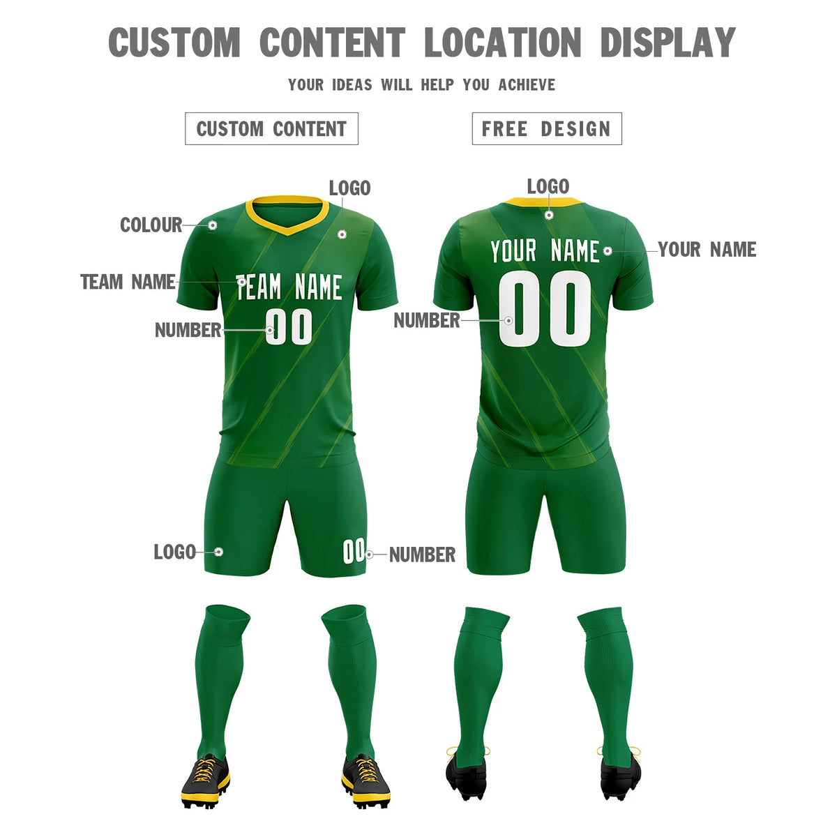 Custom Kelly Green Gold01 Printing Sportswear Soccer Sets Jersey