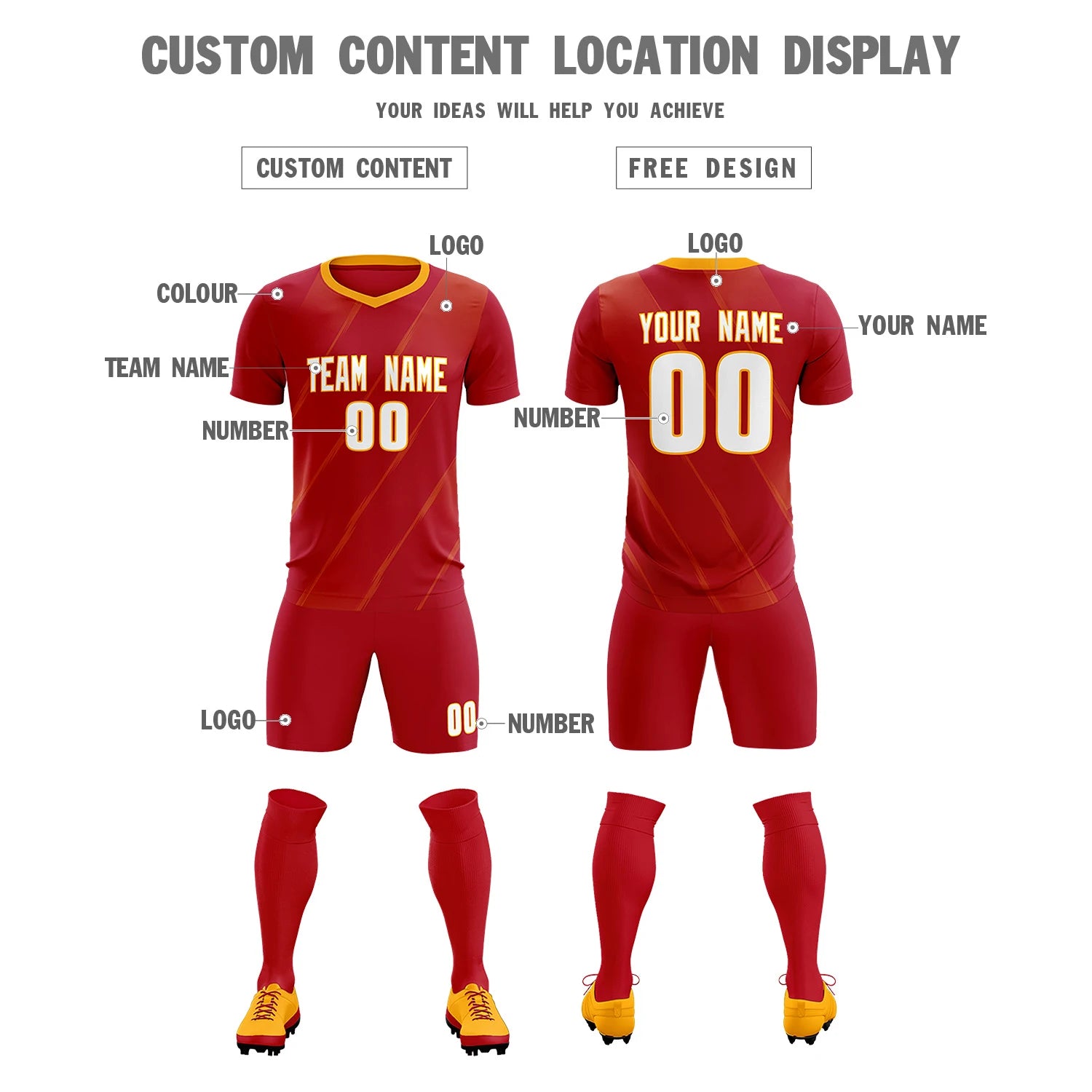 Custom Red Gold01 Printing Sportswear Soccer Sets Jersey