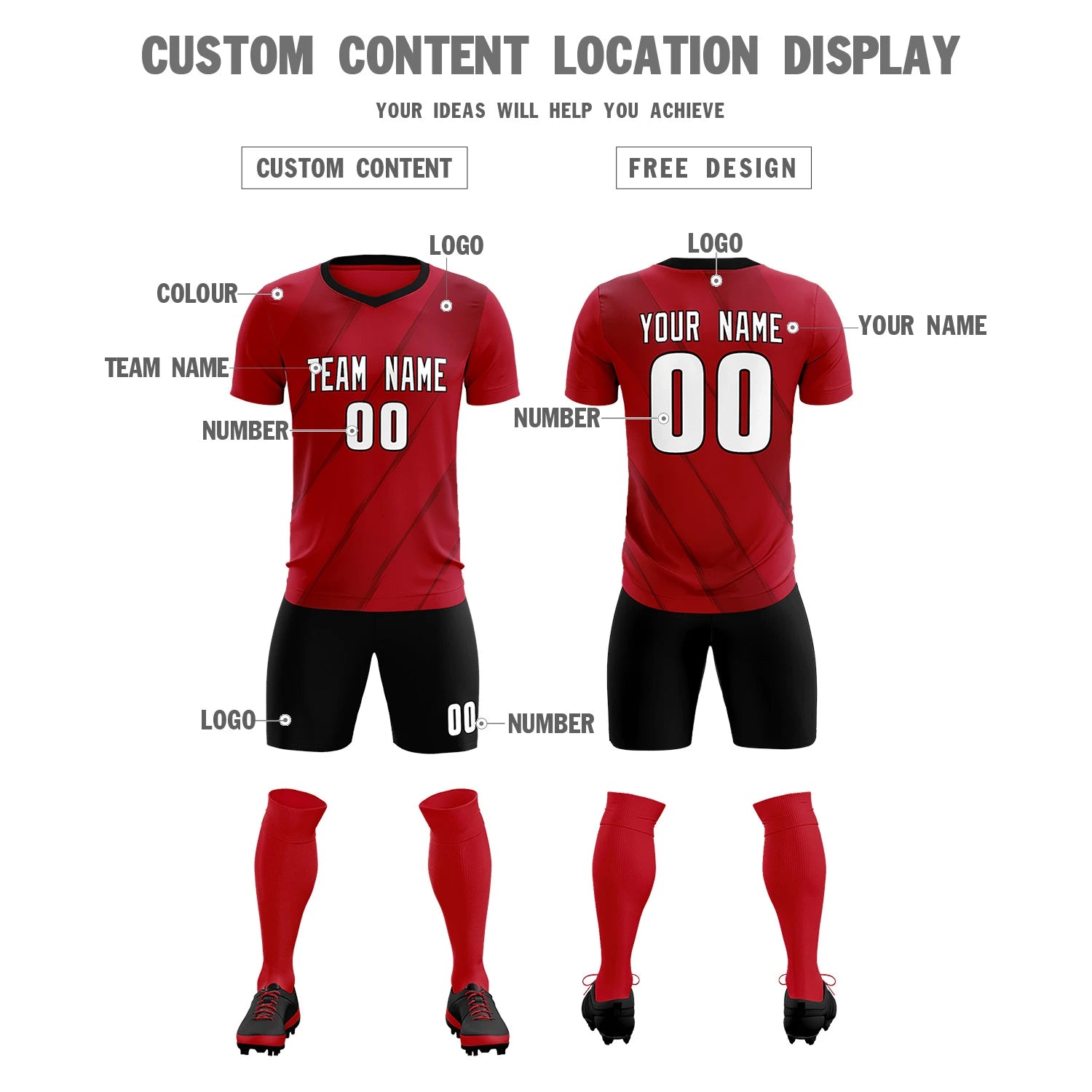 Custom Red Black Printing Sportswear Soccer Sets Jersey