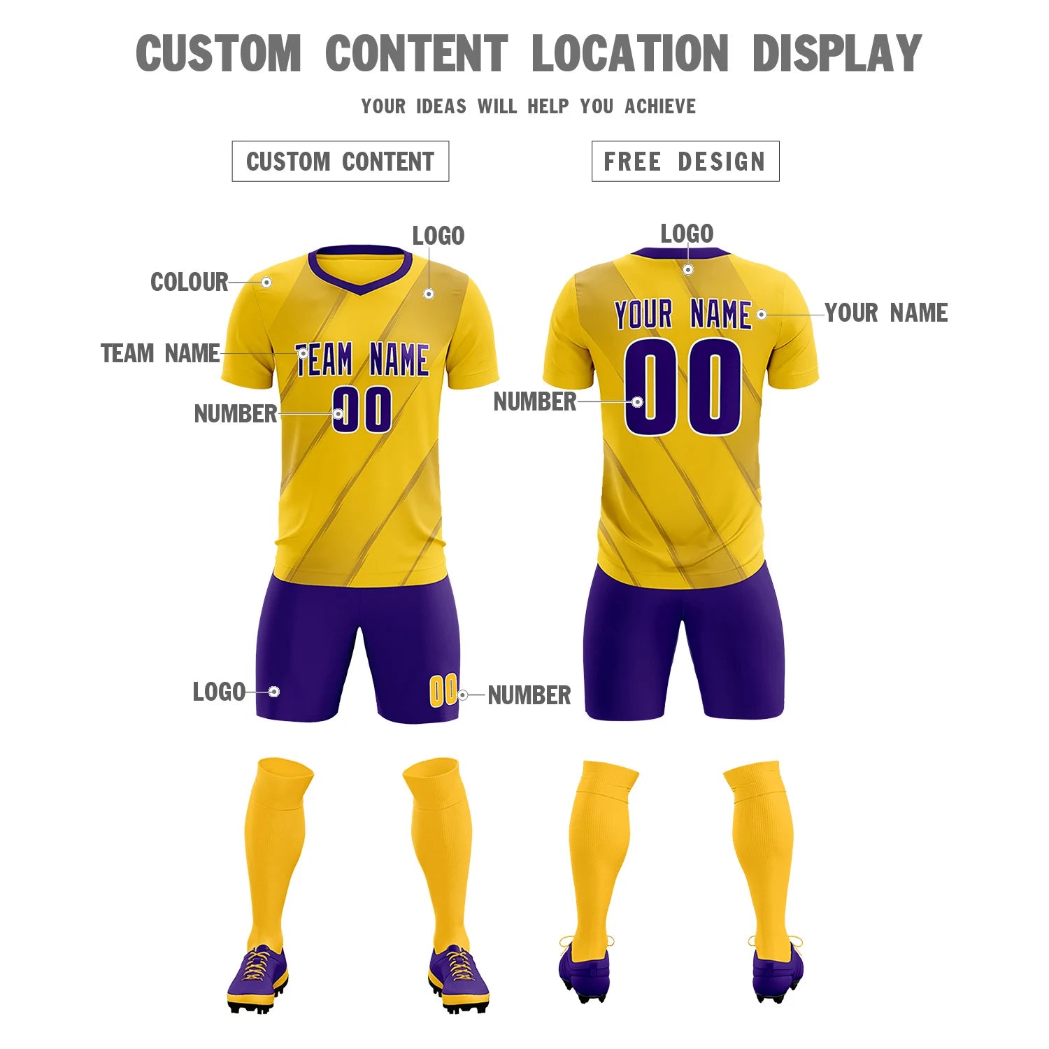 Custom Gold01 Purple Printing Sportswear Soccer Sets Jersey