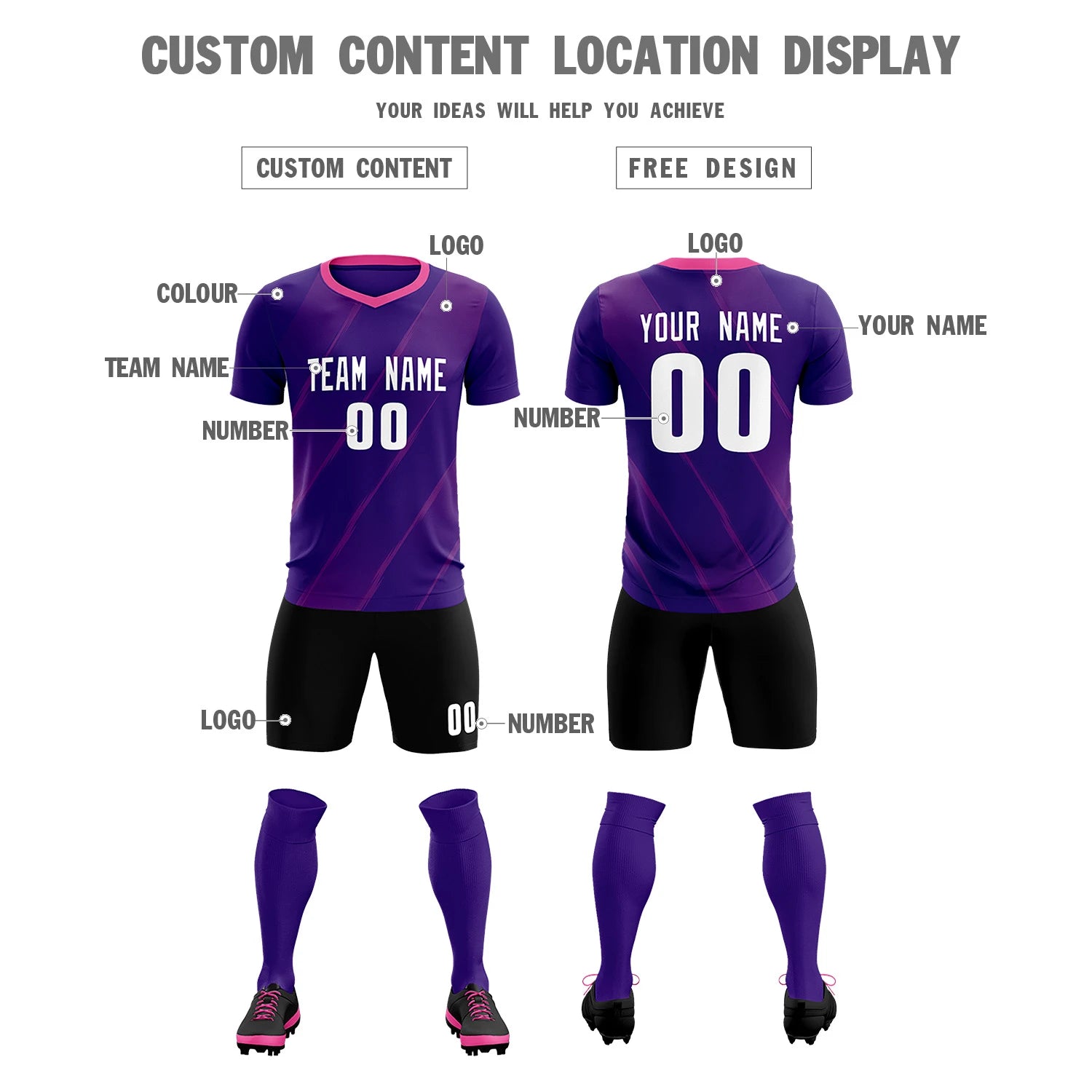 Custom Purple Pink Printing Sportswear Soccer Sets Jersey