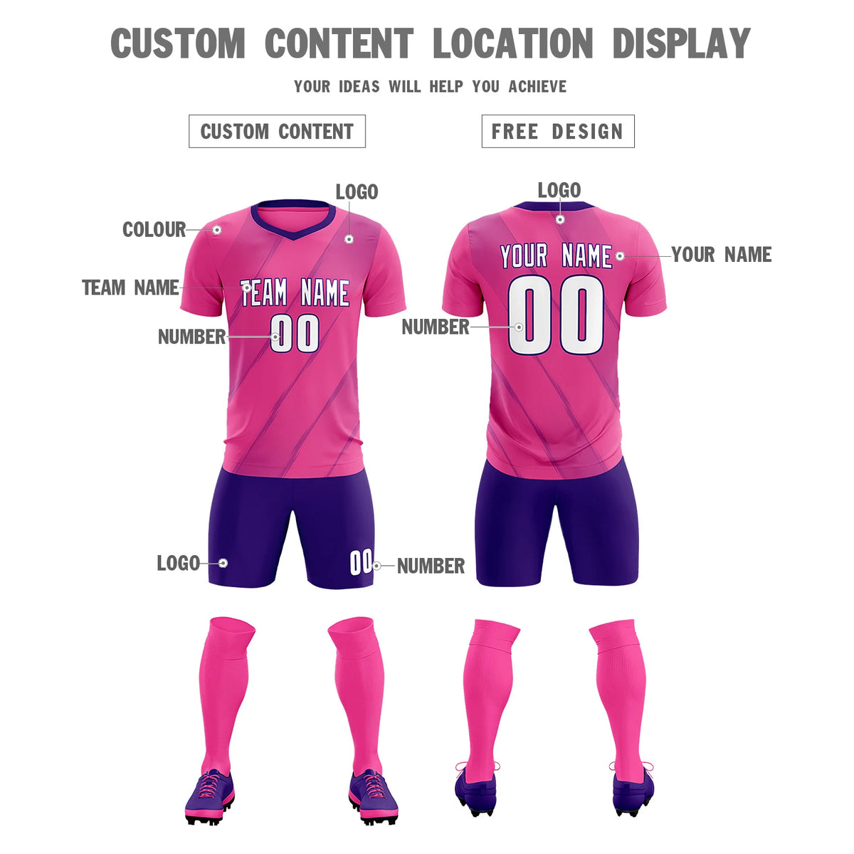 Custom Pink Purple Printing Sportswear Soccer Sets Jersey
